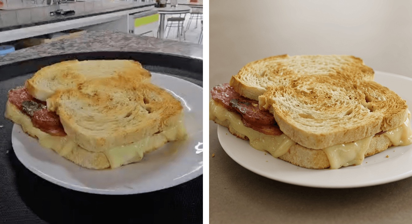 Sanduíche caseiro: Antes (celular), Depois TAGGER.