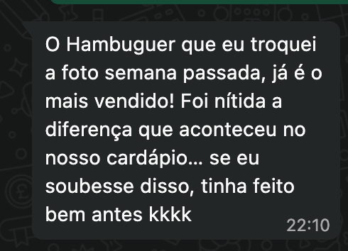 Depoimento de cliente: print de conversa sobre resultado com o Tagger.