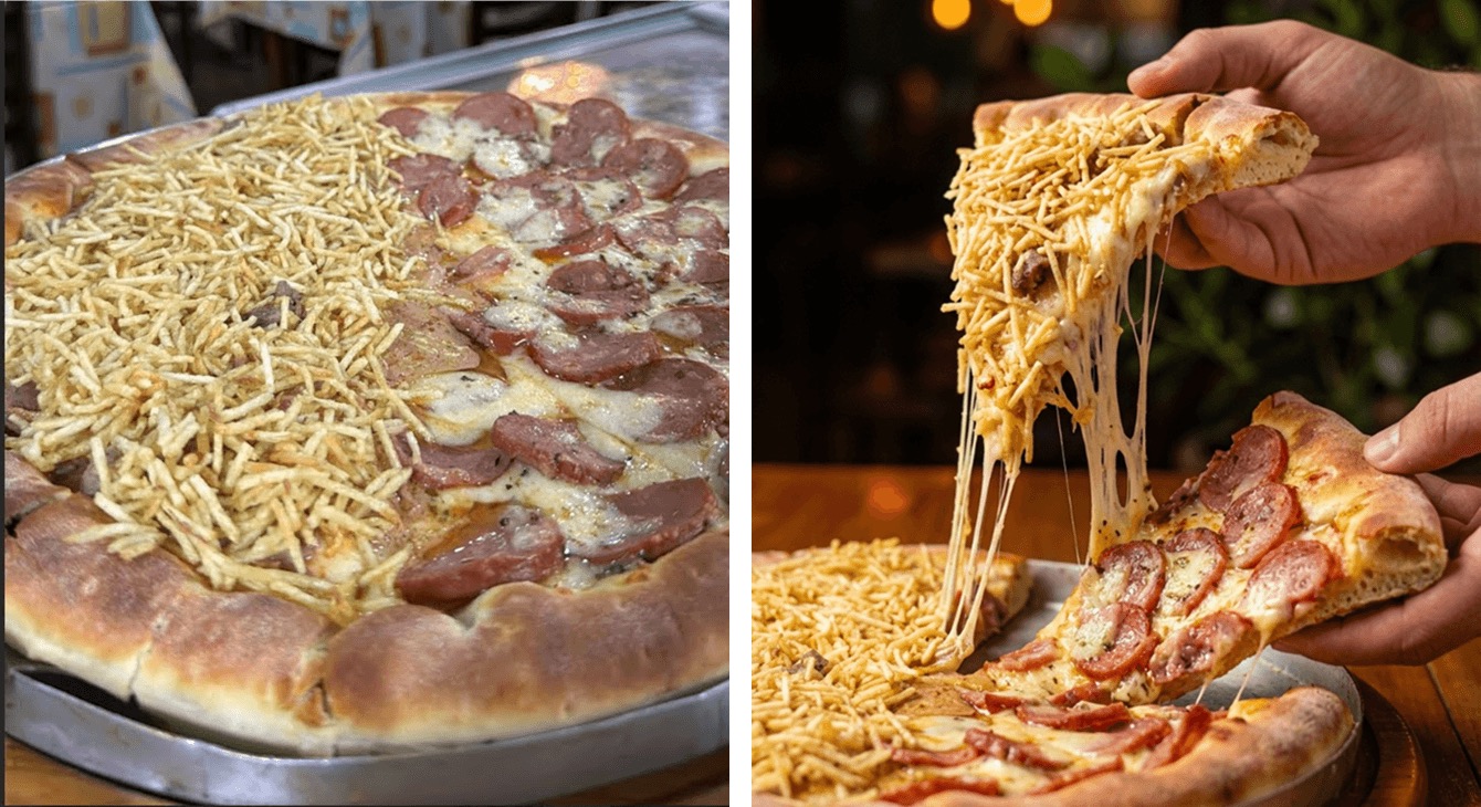 Pizza: Antes (celular), depois TAGGER.