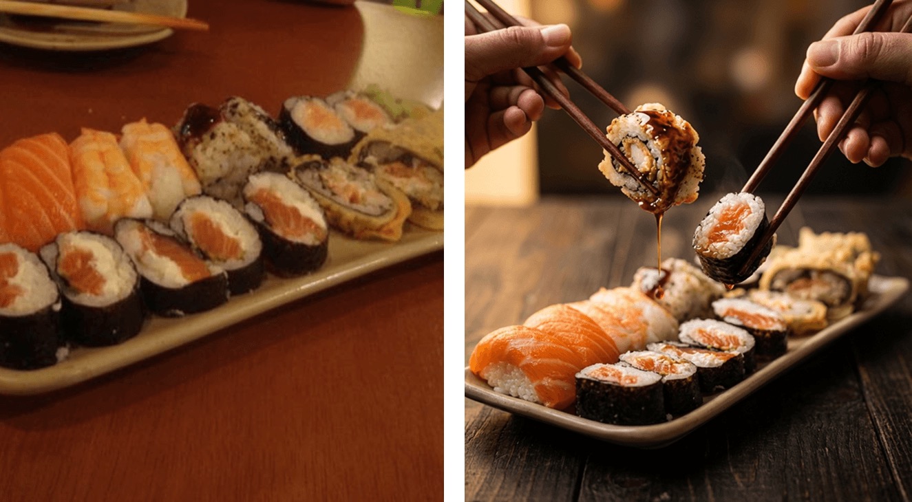 Sushi: Antes (celular), depois TAGGER.